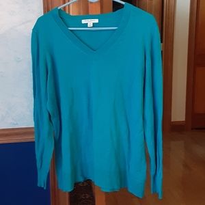 Turquoise v-neck long-sleeved sweater, 1X